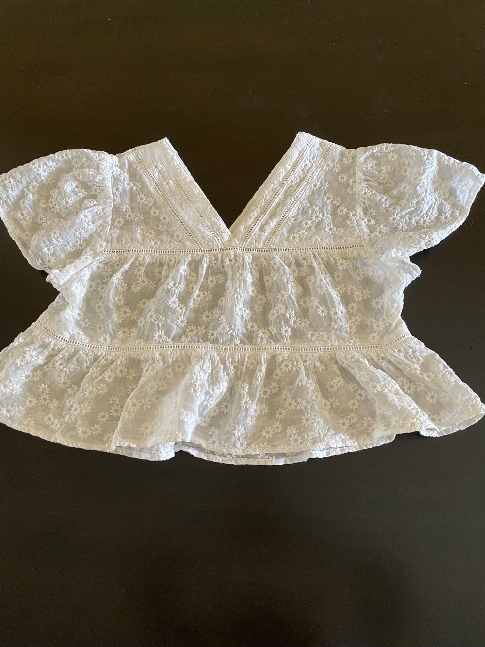 White Lace Crop V-Neck Peplum Top